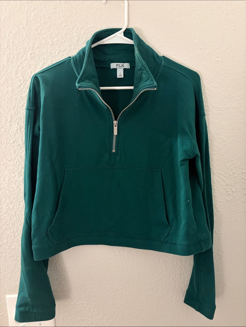 Women's Forest Green Cropped Quarter-Zip Pullover